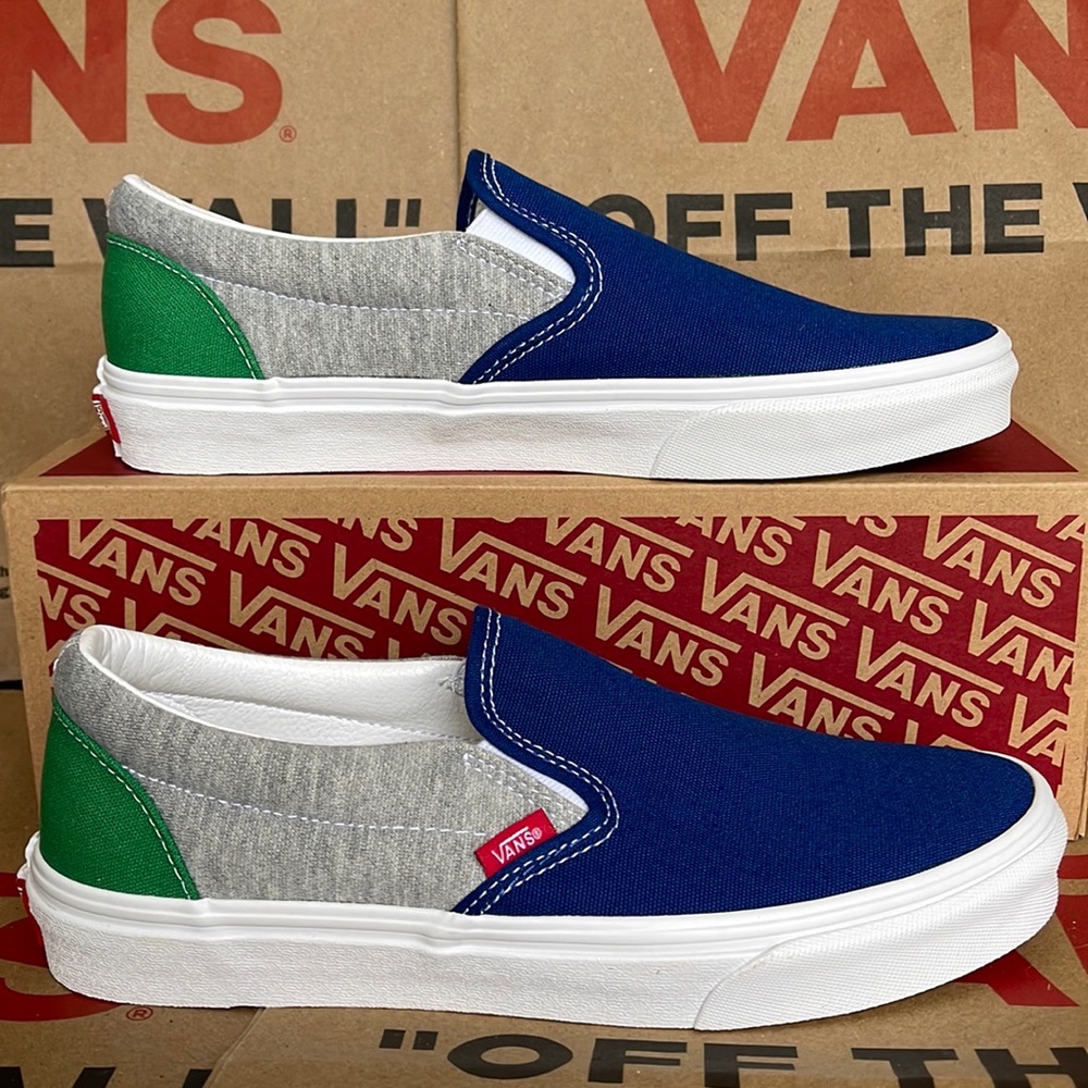 Vans Gray and Blue Sneakers Classic Slip-On Design